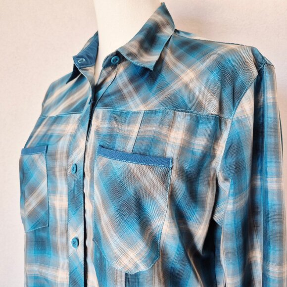 KUHL Outdoor Camping Button-Up Shirt Lightweight Blue Plaid Long Sleeve Pocket - Picture 5 of 14